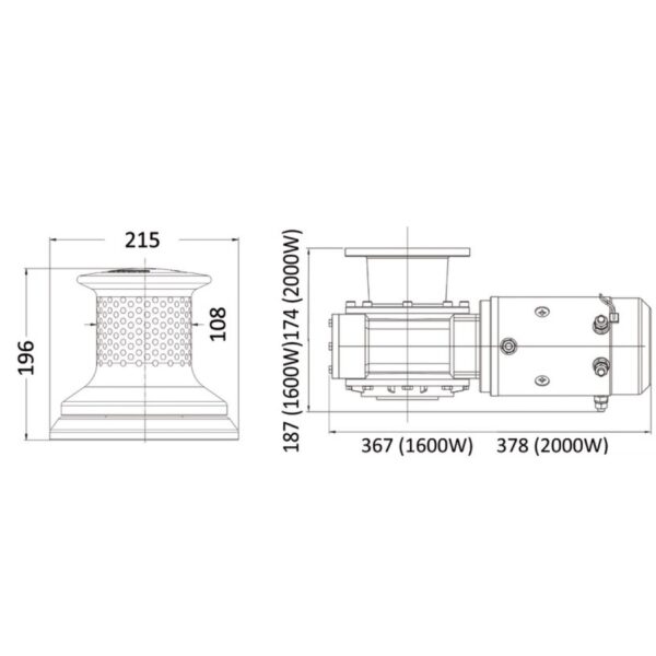 LEWMAR C4 besisukantis cilindras su ašimi, 1600W-2000W